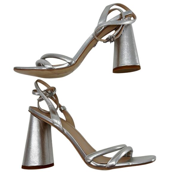 Sam Edelman Kia Block Heel Sandal Heel Soft Silver Leather Size 10 - Picture 6 of 13